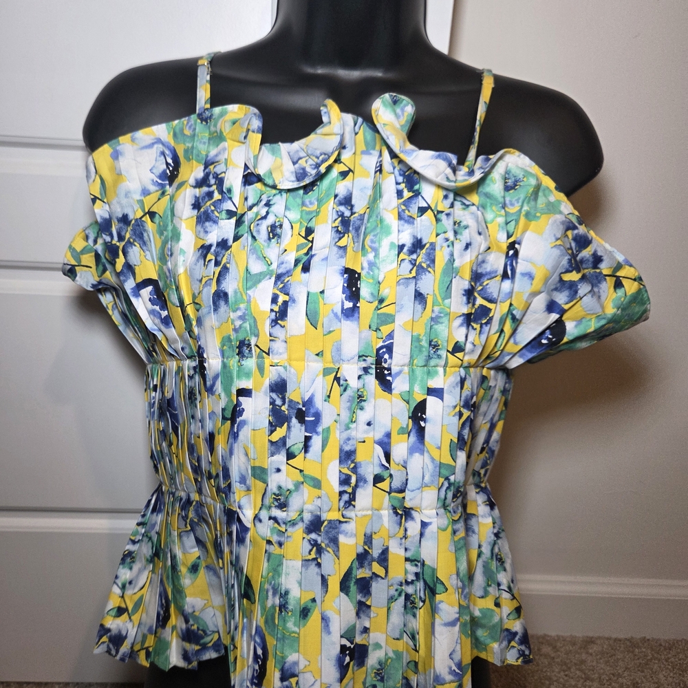 White House Black Market Yellow Blue Green Floral Cold-Shoulder Tank
